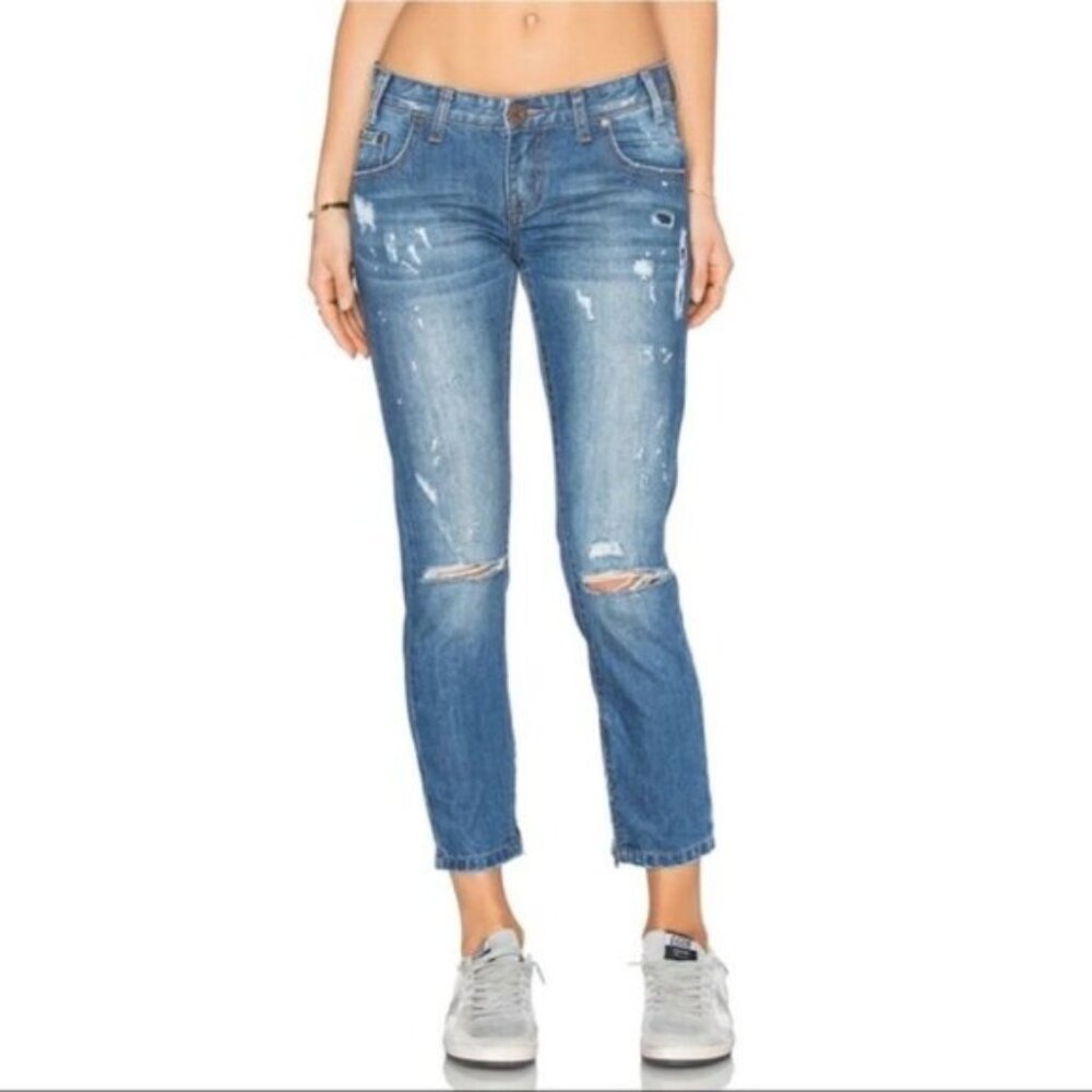 Free People One Teaspoon Freebirds Skinny Jeans Distressed Zip Ankle low rise